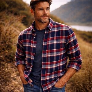 Wallace & Barnes Wool Flannel Overshirt Button Up L Heritage Cabincore